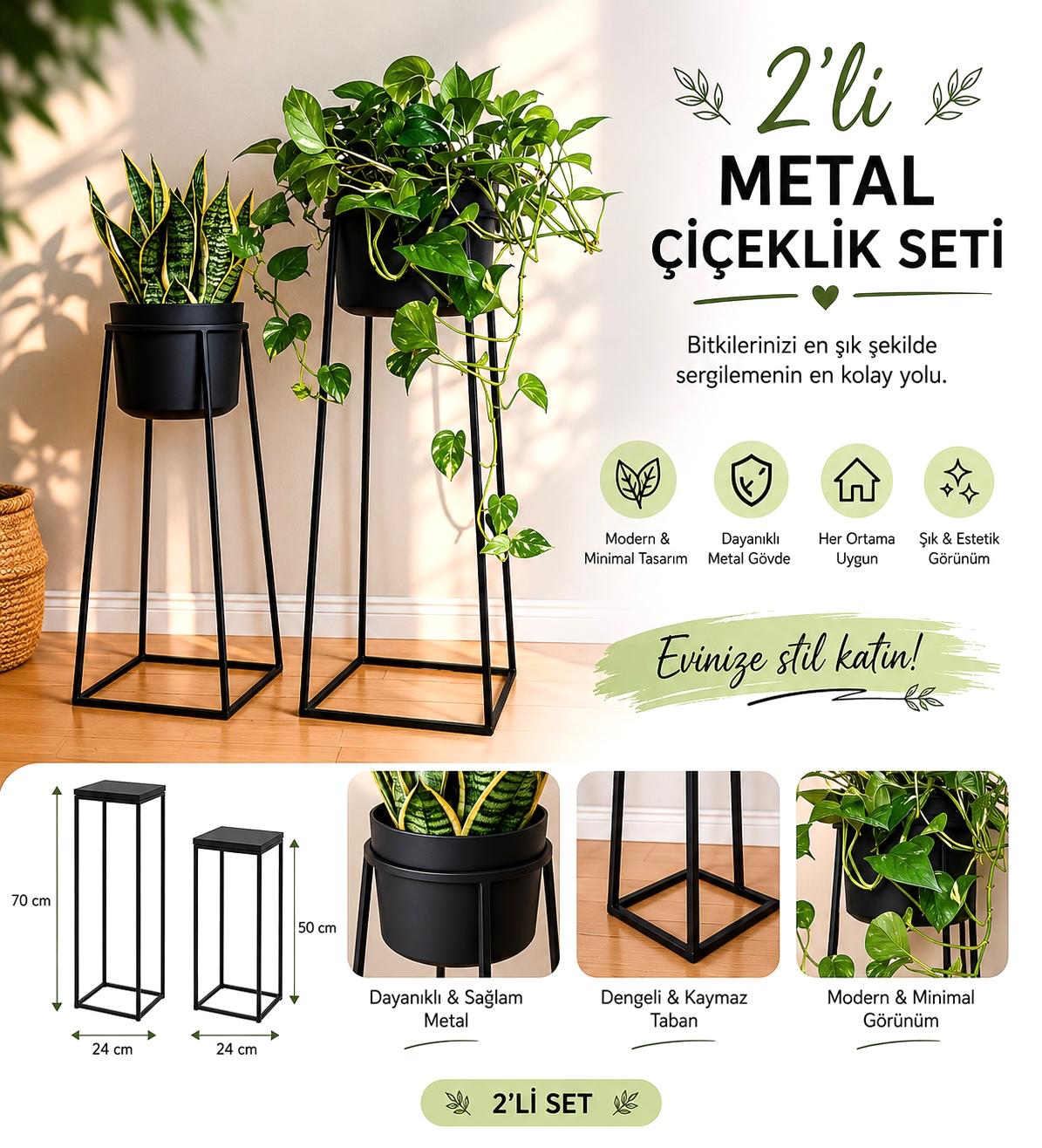 2'li Metal Çiçeklik Seti