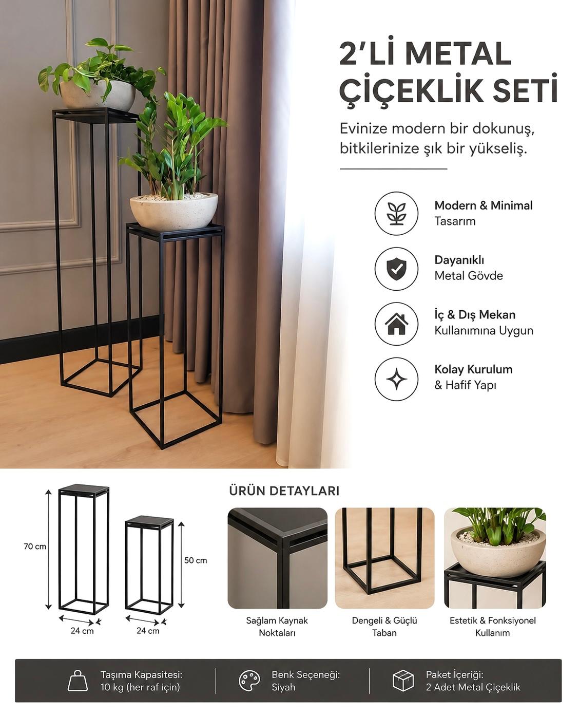 2'li Metal Çiçeklik Seti