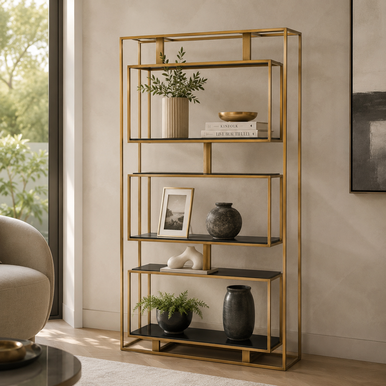 Altın Metal Geometrik Kitaplık